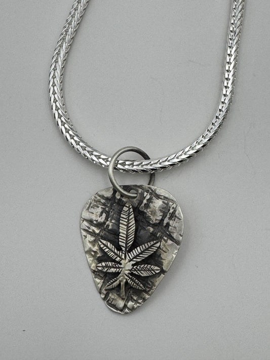 Tony Chino Guitar Pick Pendant Necklace Cannabis Leaf #0003