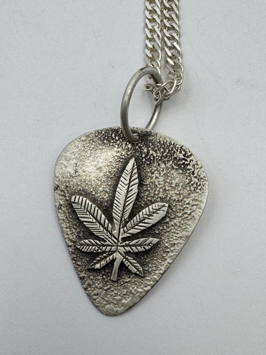 Tony Chino Guitar Pick Pendant Necklace Cannabis Leaf #0004