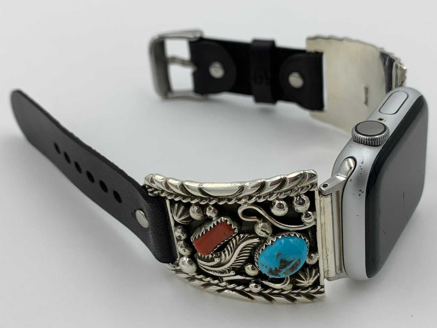 Ronnie Spencer 38/40/41mm Trapezoid Sterling Silver Turquoise and Coral #116