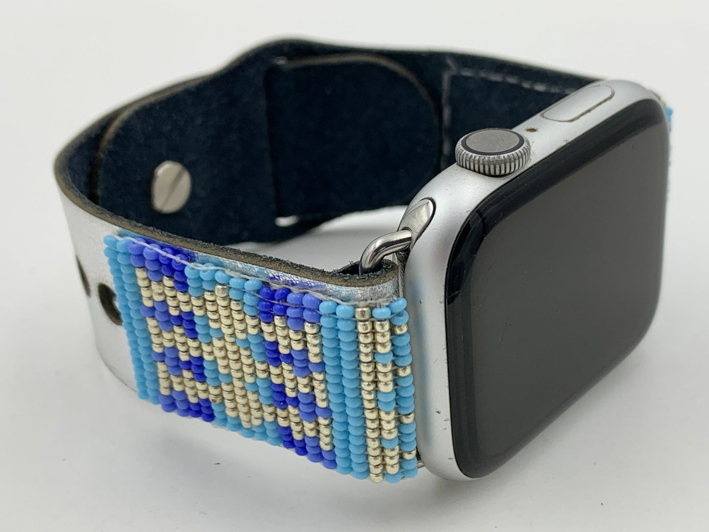 Ronnie Werito 42/44/45mm S/M Beaded Laser cut Leather Apple Watch Band #4