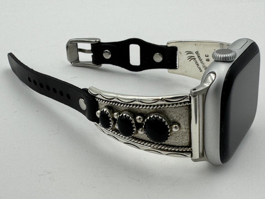 Nelson Morgan 38/40/41mm Ladies Sterling Silver 3 Stone Black Onyx #39