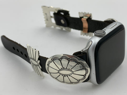 Jeanette Dale 42/44/45mm Sterling Silver Concho Leather Apple Watch Band #40
