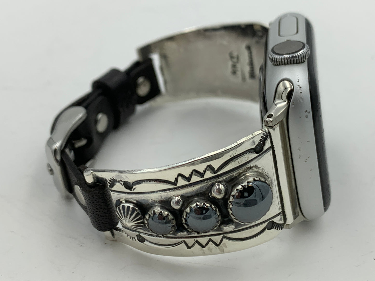 Jeanette Dale 38/40/41mm Ladies 3 Stone Hematite Stamped Sterling Silver #118