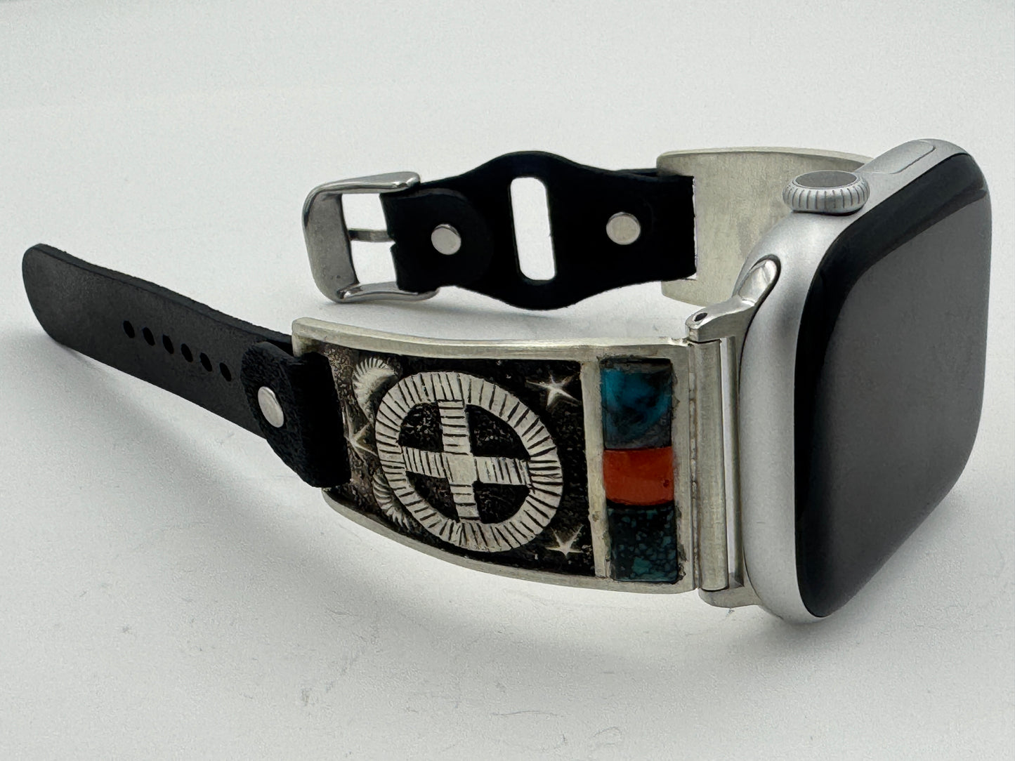 Tony Chino 42/44/45mm Unisex Sterling Silver Medicine Wheel Turquoise and Coral #52