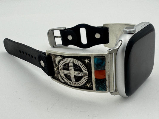 Tony Chino 42/44/45mm Unisex Sterling Silver Medicine Wheel Turquoise and Coral #52