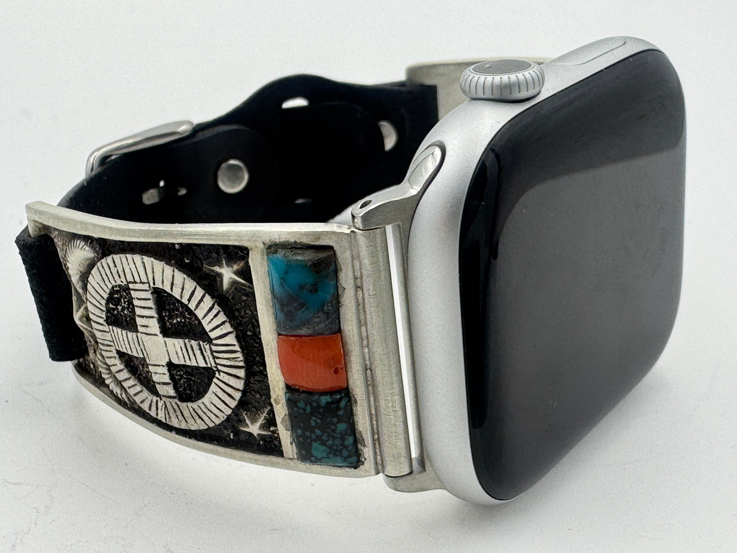 Tony Chino 42/44/45mm Unisex Sterling Silver Medicine Wheel Turquoise and Coral #52