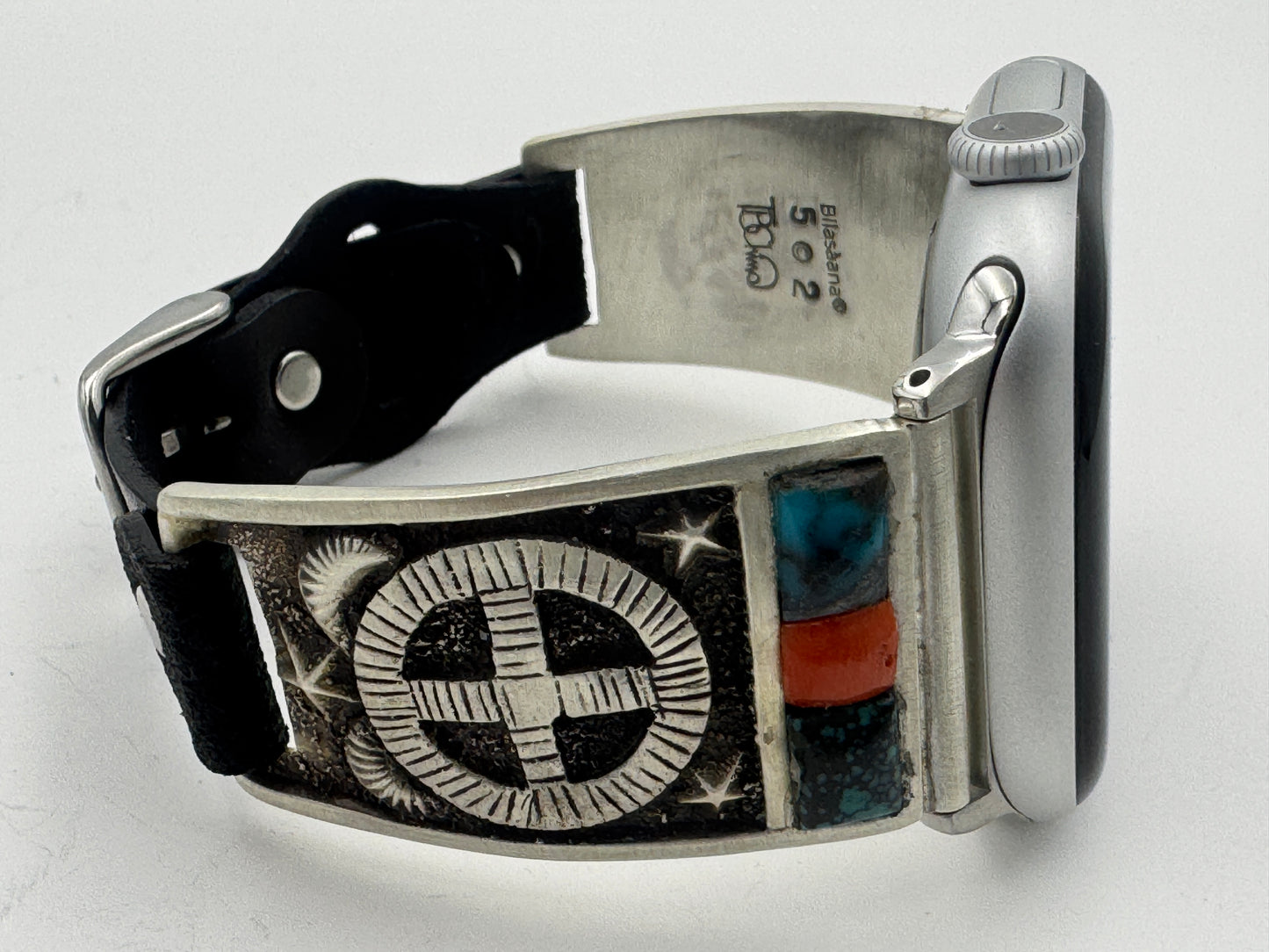 Tony Chino 42/44/45mm Unisex Sterling Silver Medicine Wheel Turquoise and Coral #52