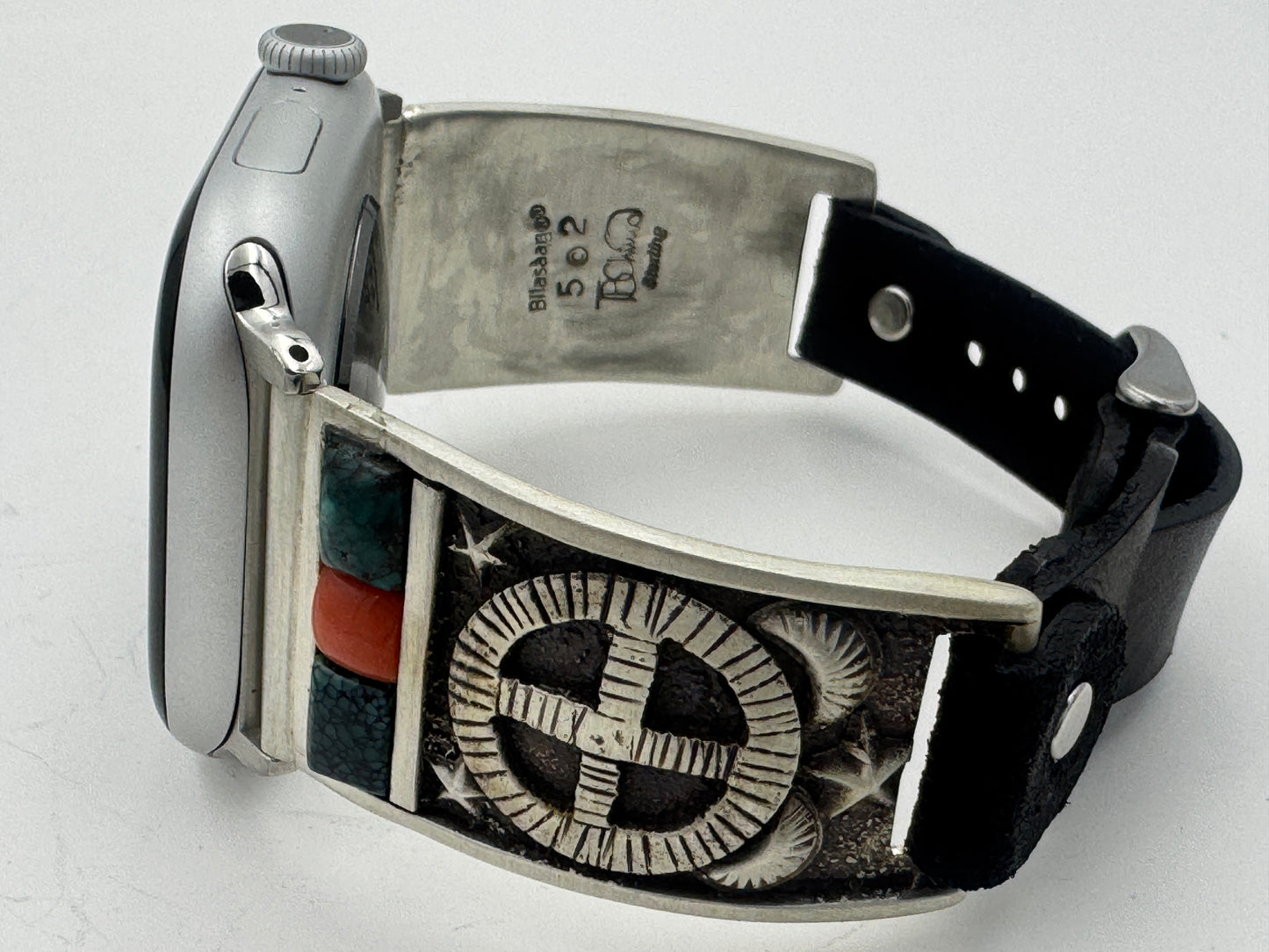 Tony Chino 42/44/45mm Unisex Sterling Silver Medicine Wheel Turquoise and Coral #52