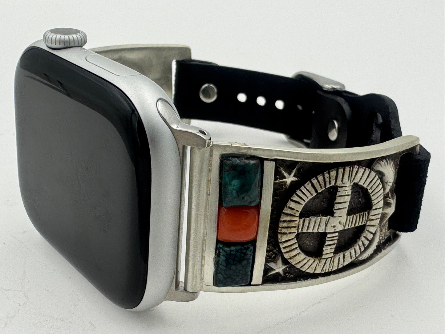 Tony Chino 42/44/45mm Unisex Sterling Silver Medicine Wheel Turquoise and Coral #52
