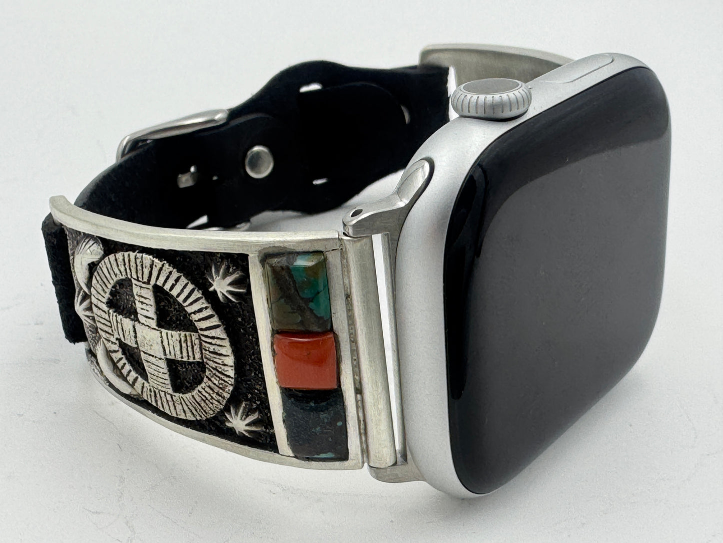 Tony Chino 42/44/45mm Unisex Sterling Silver Medicine Wheel Turquoise and Coral #51