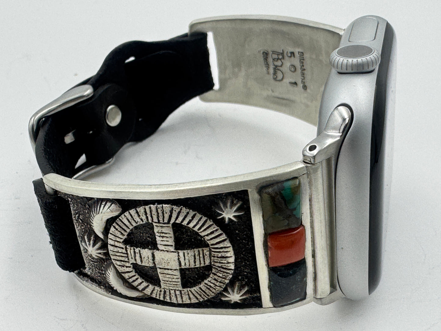 Tony Chino 42/44/45mm Unisex Sterling Silver Medicine Wheel Turquoise and Coral #51