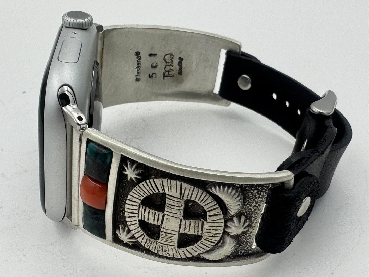 Tony Chino 42/44/45mm Unisex Sterling Silver Medicine Wheel Turquoise and Coral #51