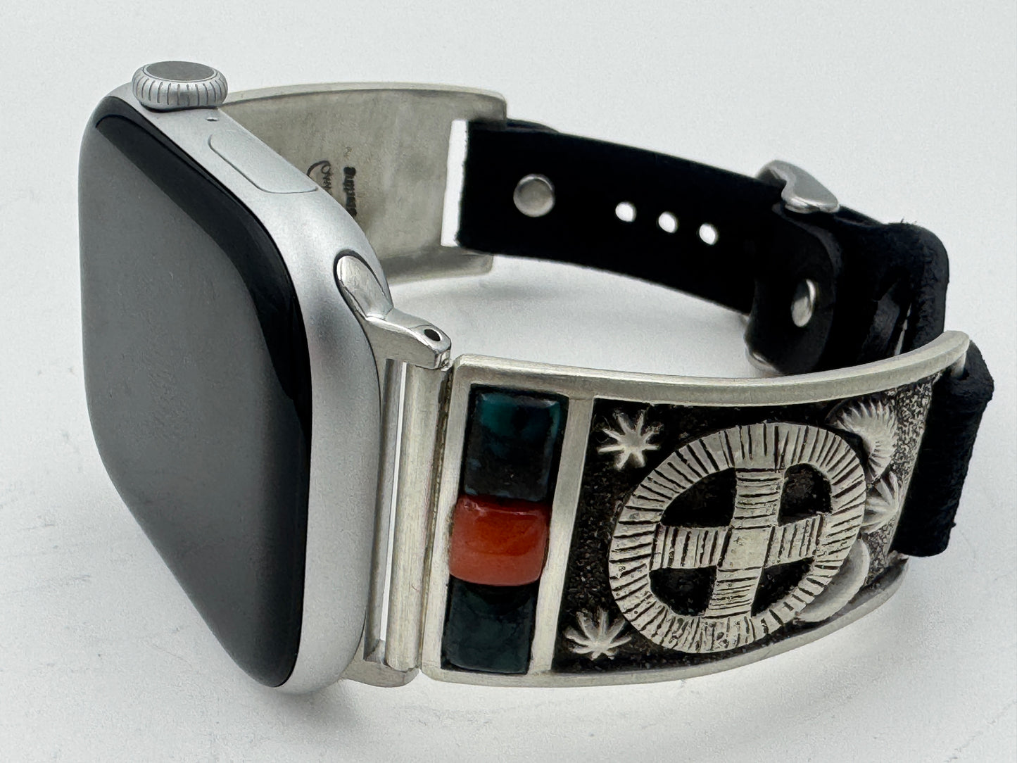 Tony Chino 42/44/45mm Unisex Sterling Silver Medicine Wheel Turquoise and Coral #51