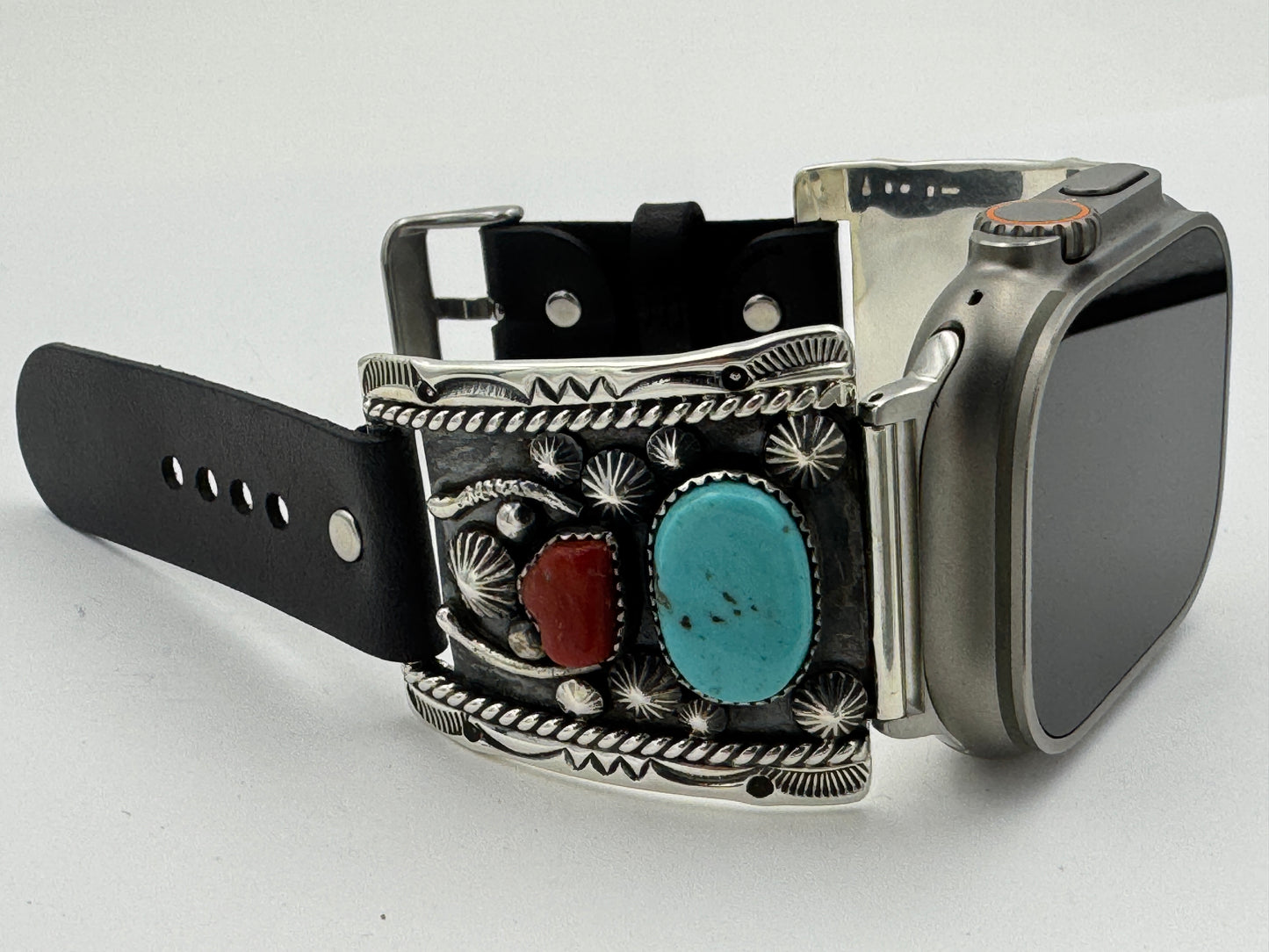 Jeanette Dale 42/44/45/46/49mm Sterling Silver Twisted Wire Turquoise and Coral Ultra #136