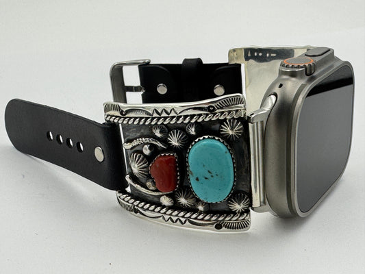 Jeanette Dale 42/44/45/46/49mm Sterling Silver Twisted Wire Turquoise and Coral Ultra #136