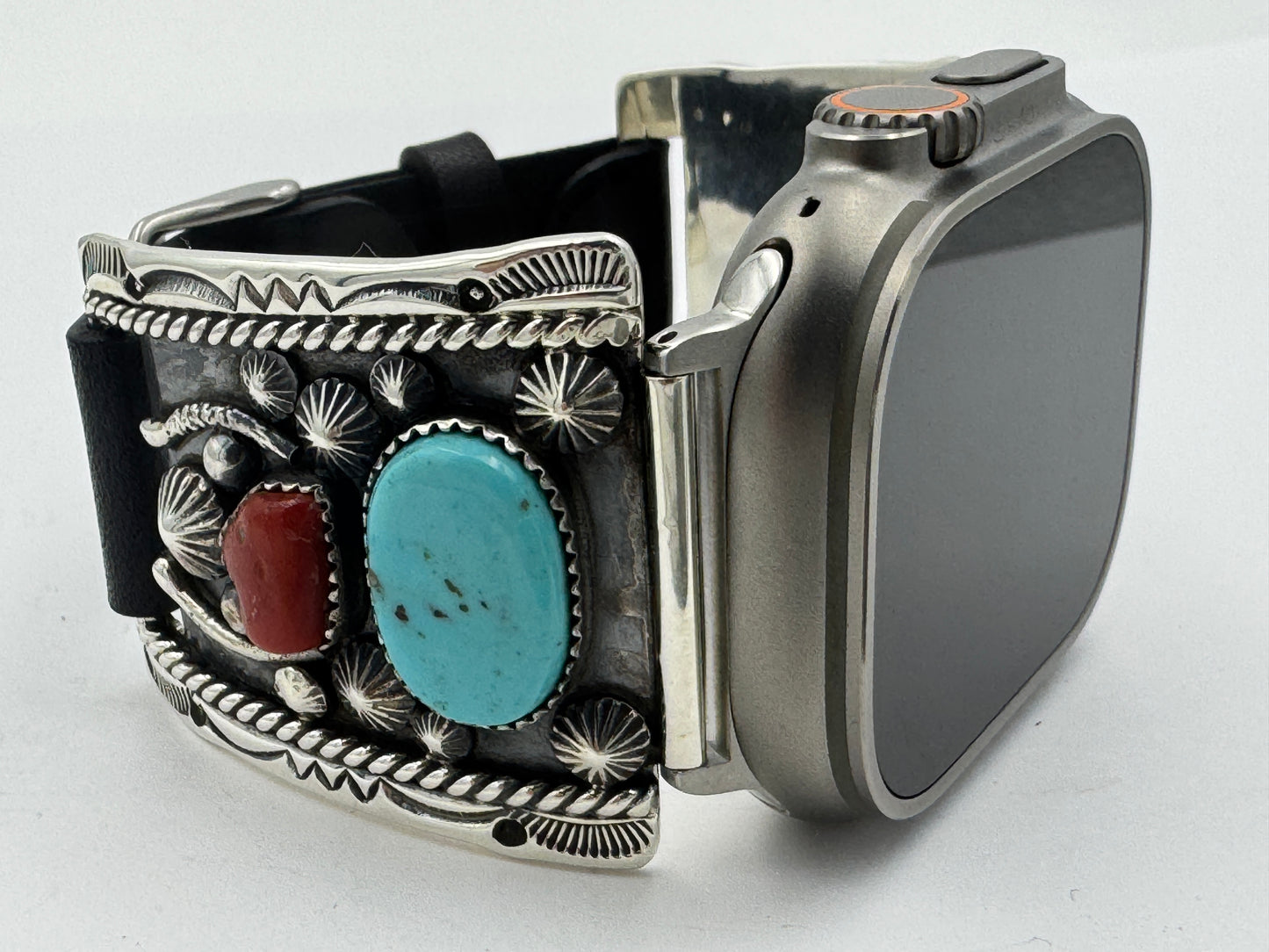 Jeanette Dale 42/44/45/46/49mm Sterling Silver Twisted Wire Turquoise and Coral Ultra #136