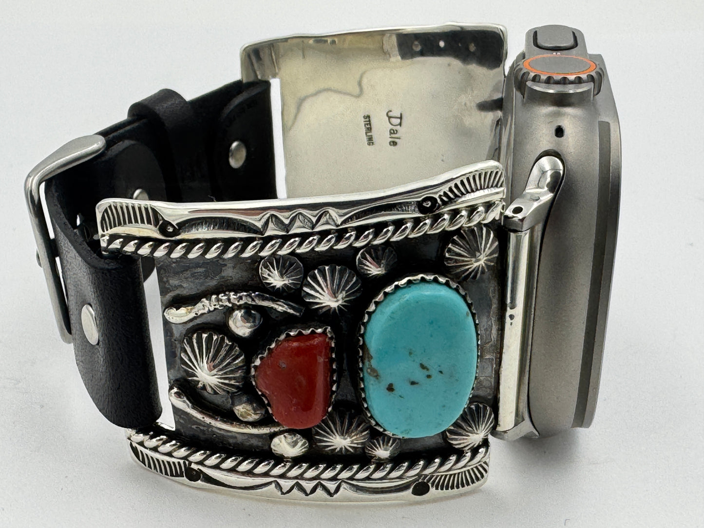 Jeanette Dale 42/44/45/46/49mm Sterling Silver Twisted Wire Turquoise and Coral Ultra #136
