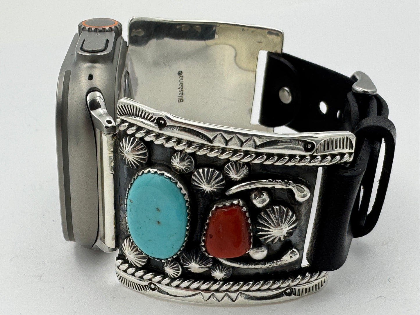 Jeanette Dale 42/44/45/46/49mm Sterling Silver Twisted Wire Turquoise and Coral Ultra #136
