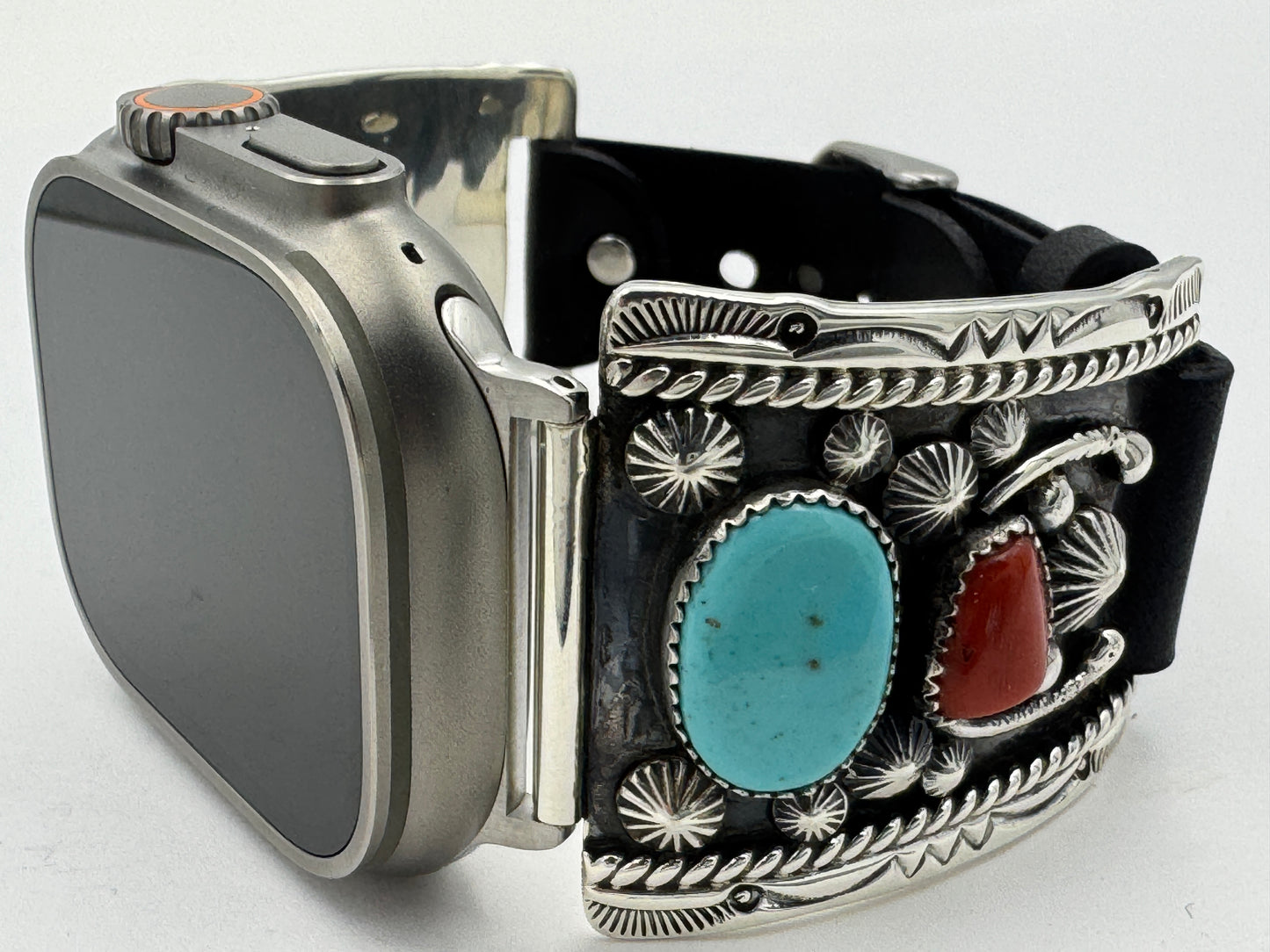 Jeanette Dale 42/44/45/46/49mm Sterling Silver Twisted Wire Turquoise and Coral Ultra #136