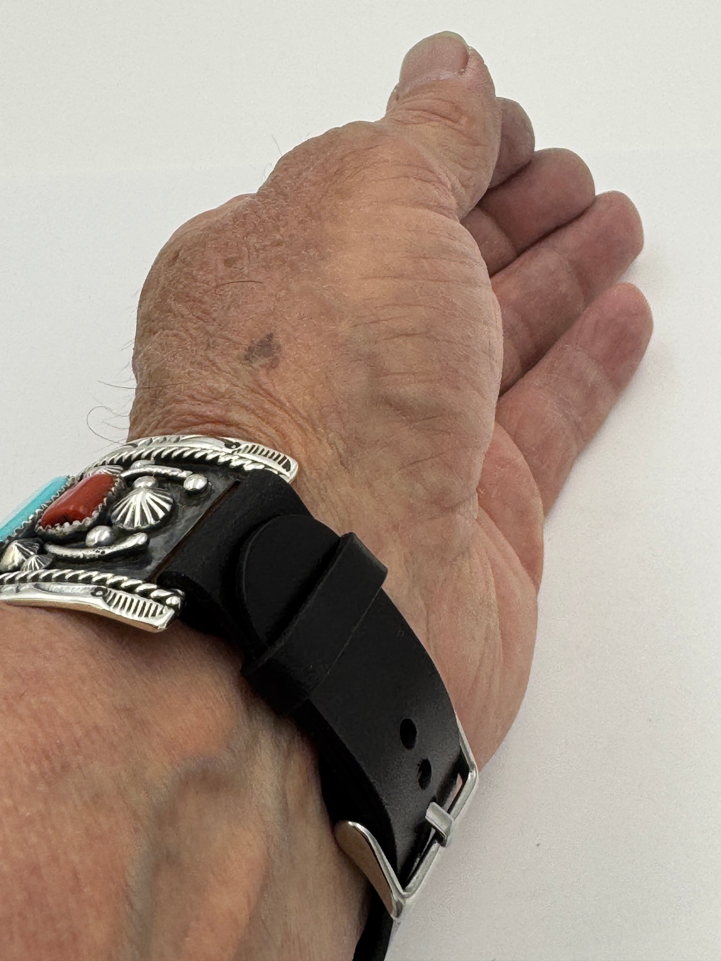 Jeanette Dale 42/44/45/46/49mm Sterling Silver Twisted Wire Turquoise and Coral Ultra #136