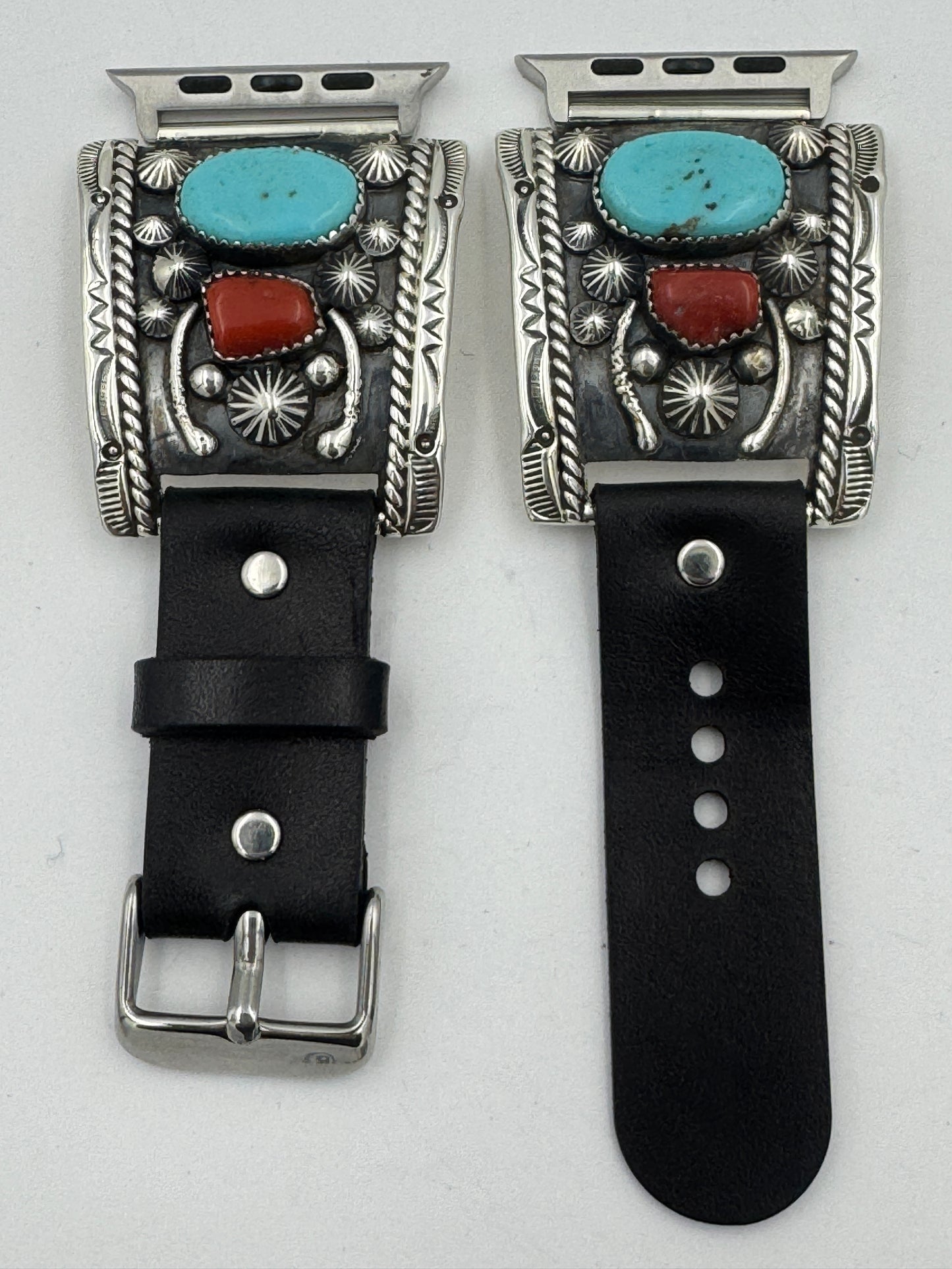 Jeanette Dale 42/44/45/46/49mm Sterling Silver Twisted Wire Turquoise and Coral Ultra #136
