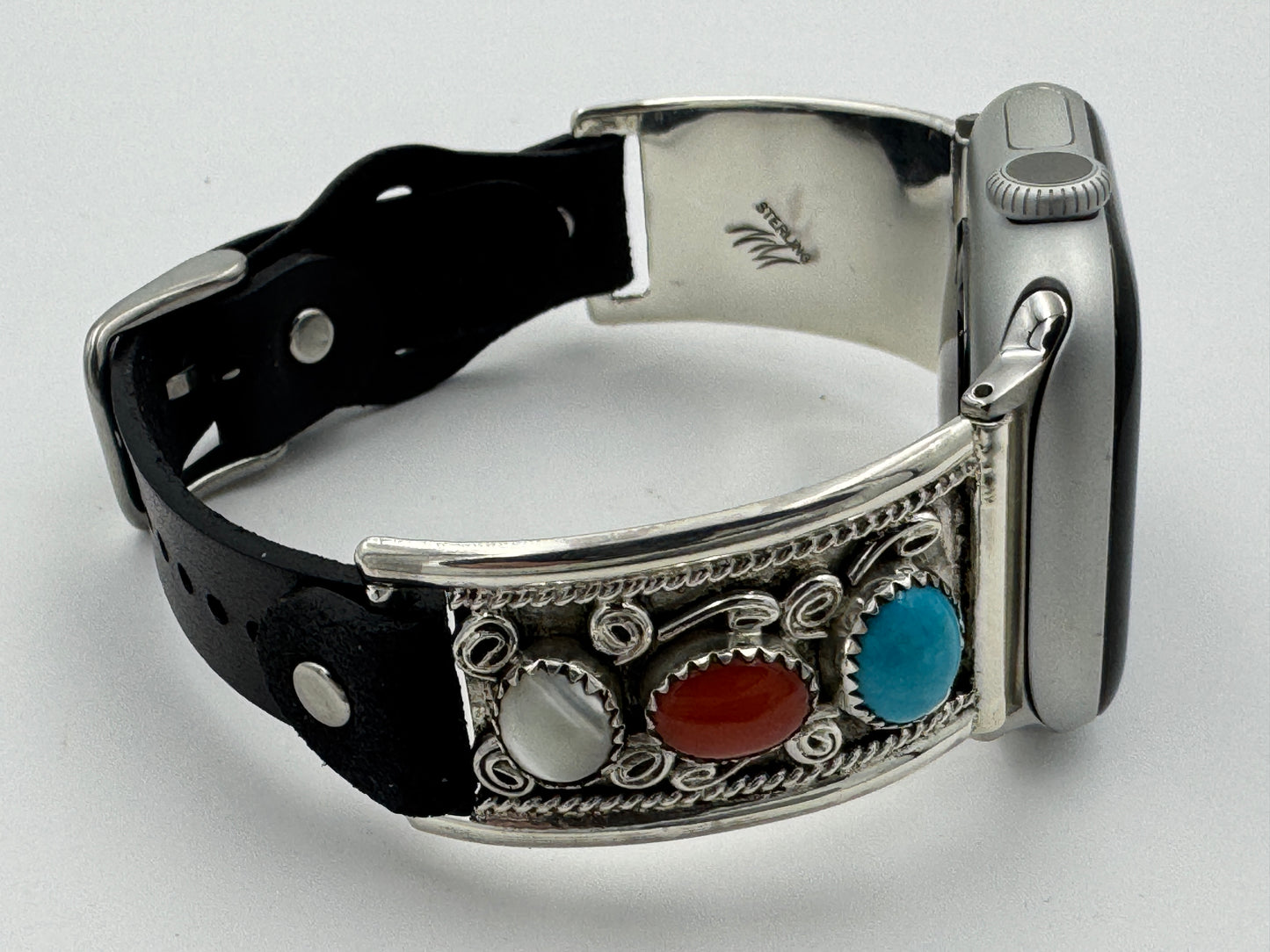 Nelson Morgan 38/40/41mm Unisex Sterling Silver Turquoise Coral MOP #49