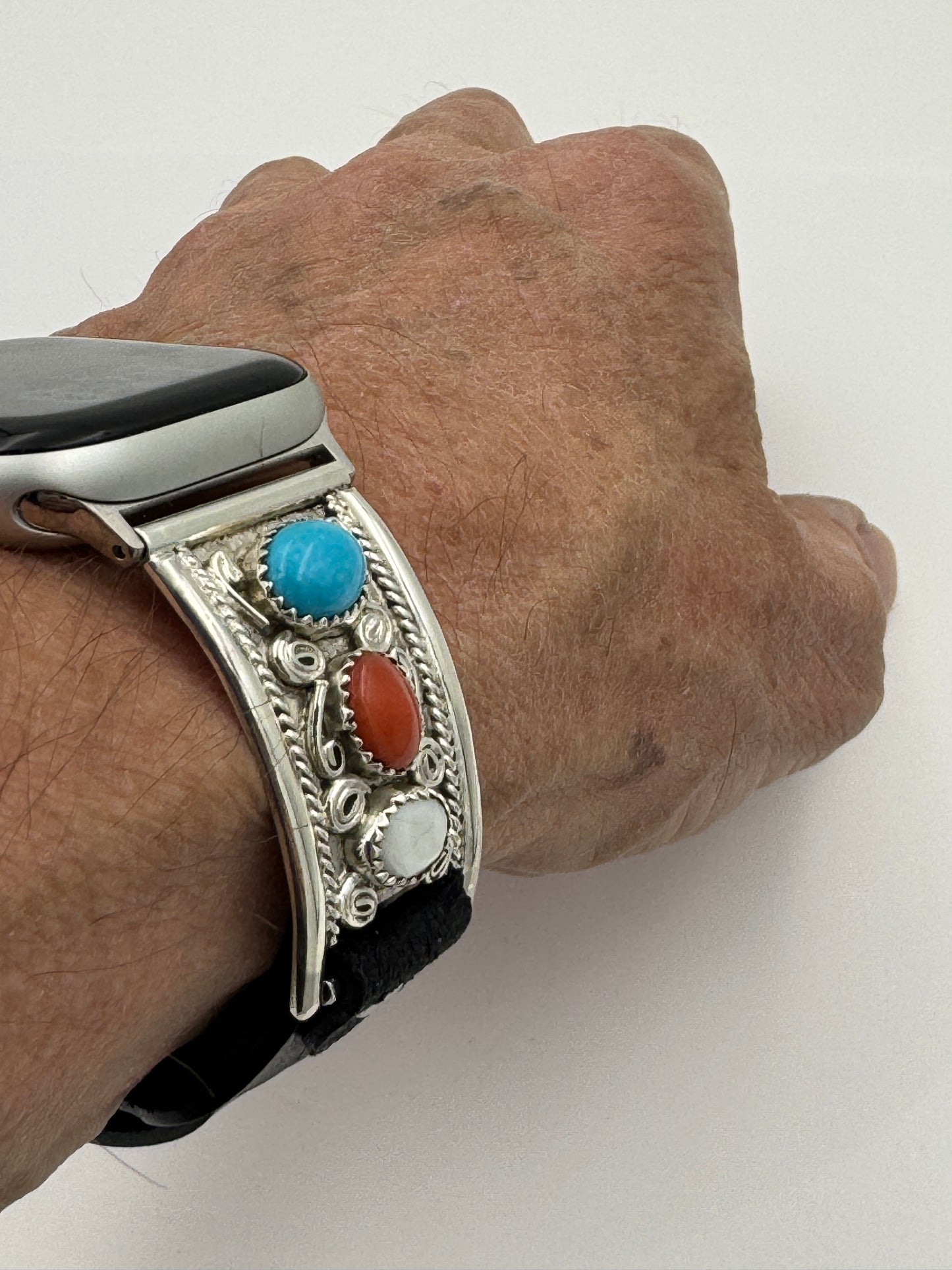 Nelson Morgan 38/40/41mm Unisex Sterling Silver Turquoise Coral MOP #49