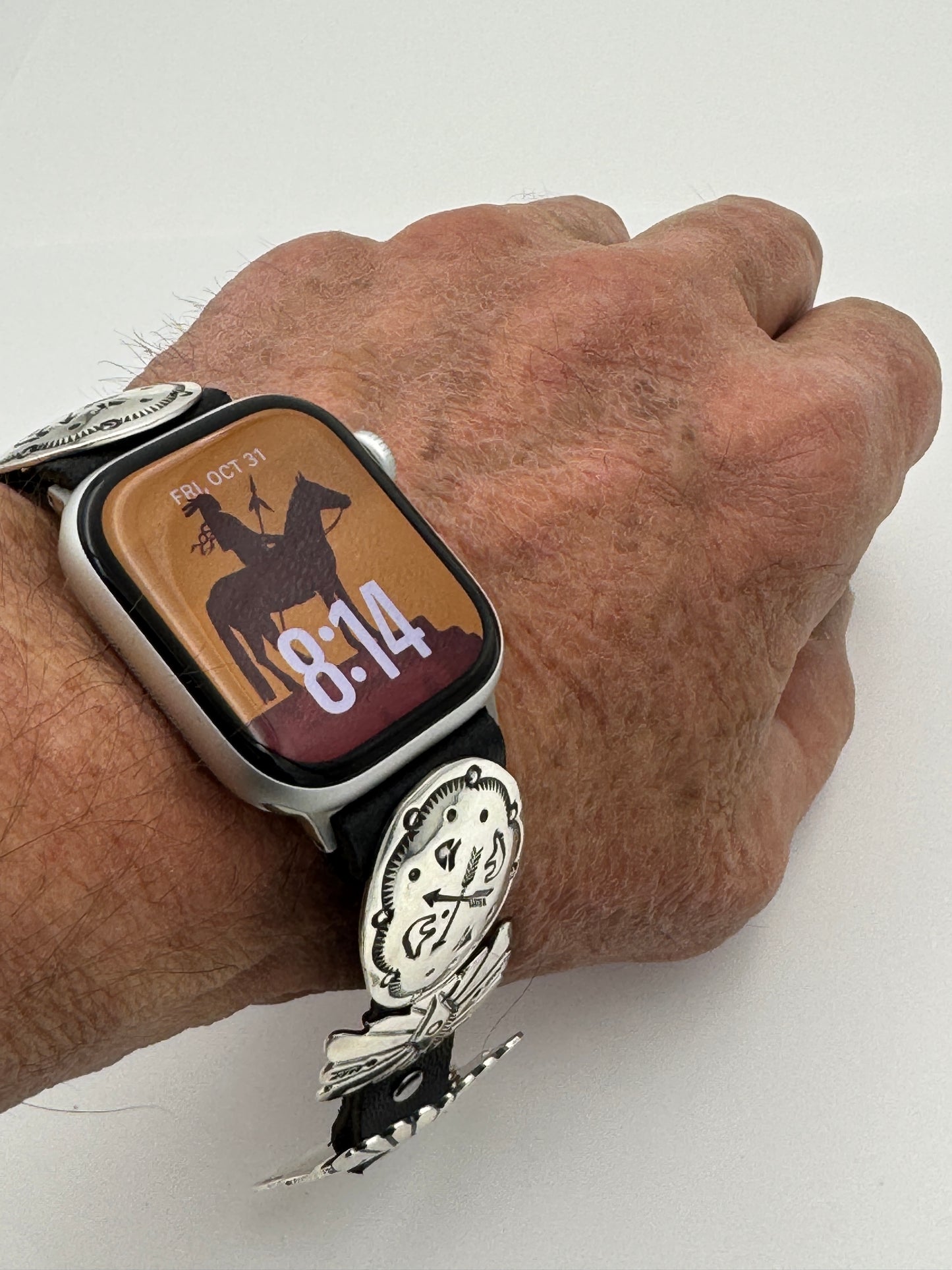 Jeanette Dale 38/40/41mm Sterling Silver Concho Apple Watch Band #48