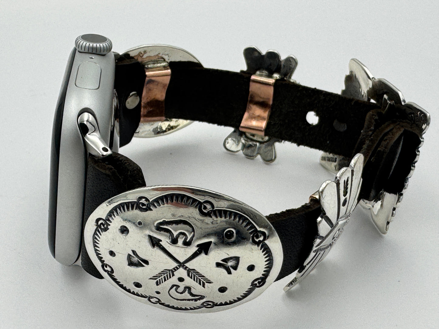 Jeanette Dale 38/40/41mm Sterling Silver Concho Apple Watch Band #49