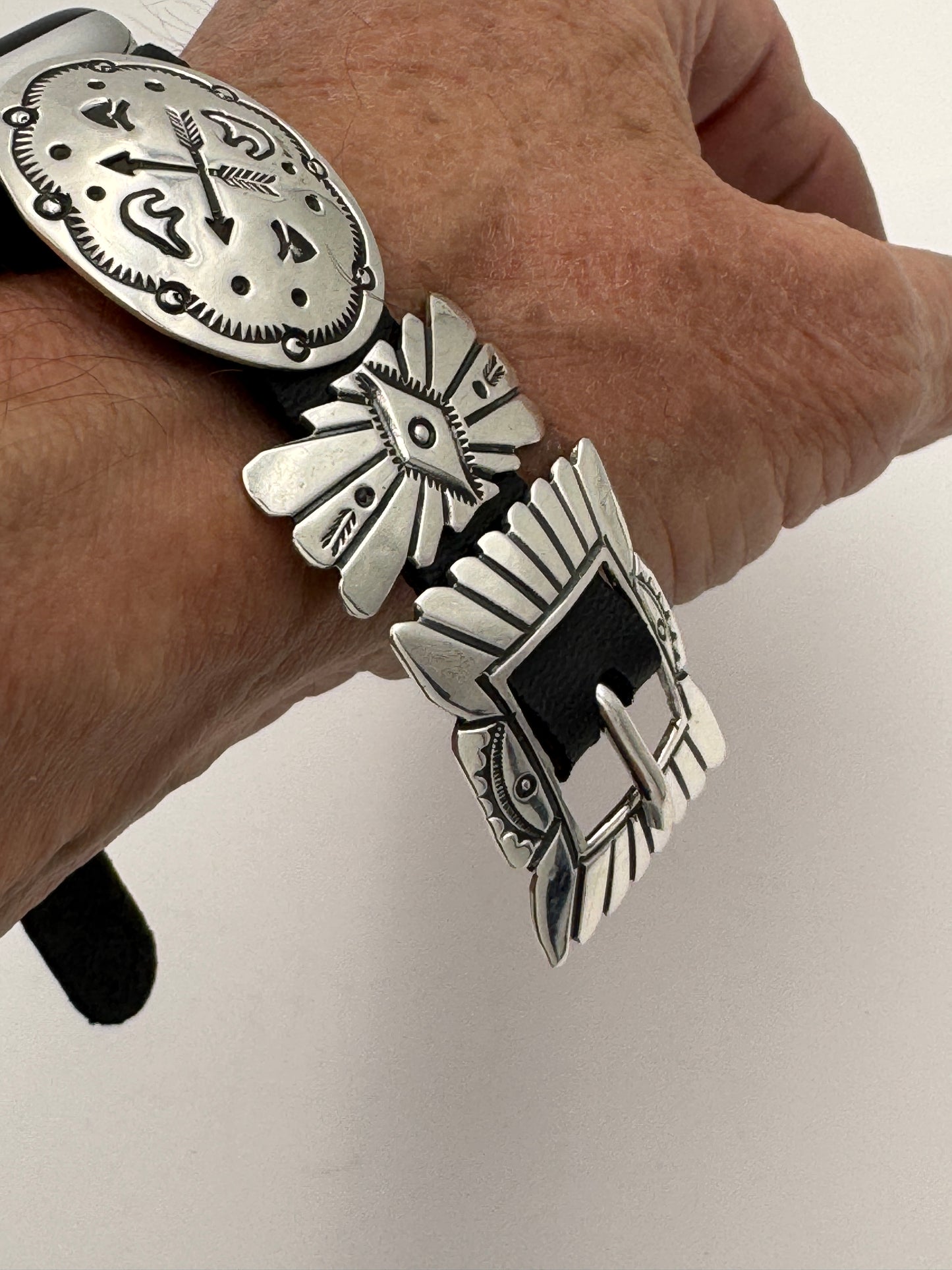 Jeanette Dale 42/44/45mm Sterling Silver Concho Apple Watch Band #51