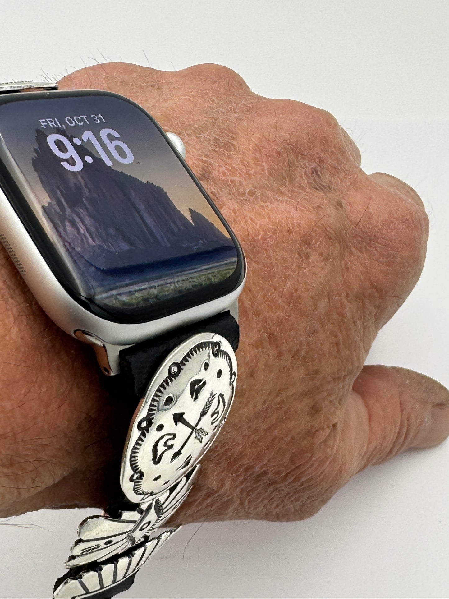 Jeanette Dale 42/44/45mm Sterling Silver Concho Apple Watch Band #51