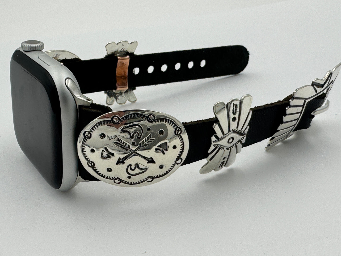 Jeanette Dale 42/44/45mm Sterling Silver Concho Apple Watch Band #52