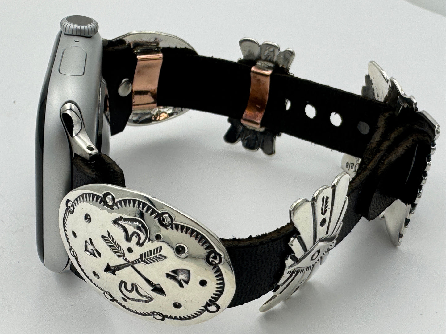 Jeanette Dale 42/44/45mm Sterling Silver Concho Apple Watch Band #52