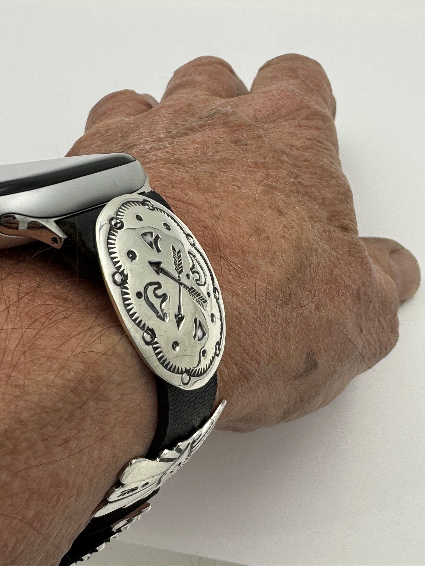 Jeanette Dale 42/44/45mm Sterling Silver Concho Apple Watch Band #52