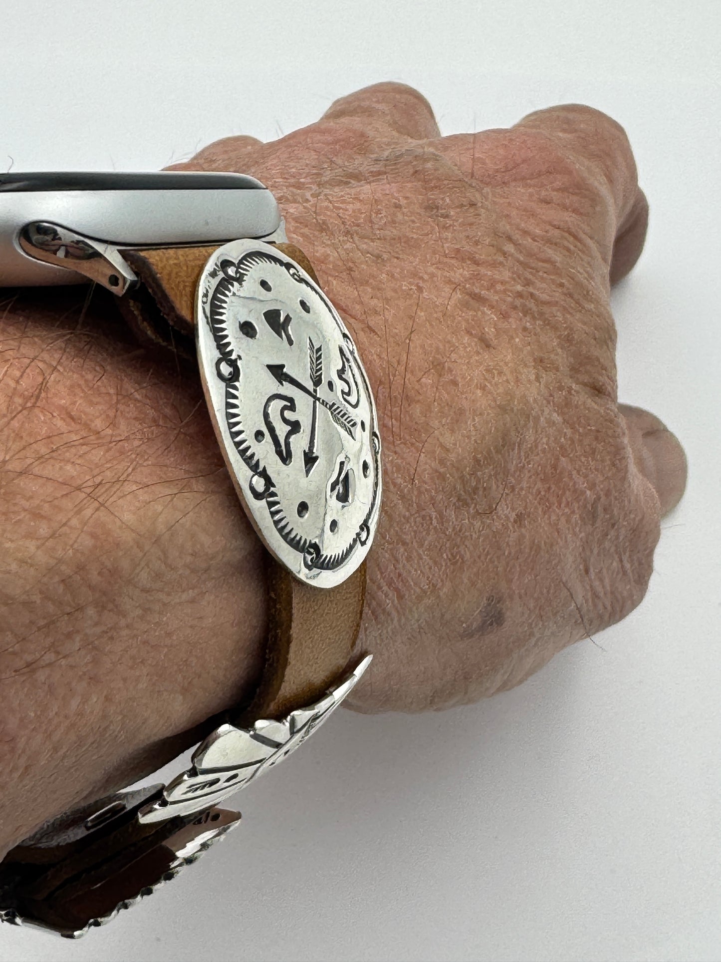 Jeanette Dale 42/44/45mm Sterling Silver Concho Apple Watch Band #53