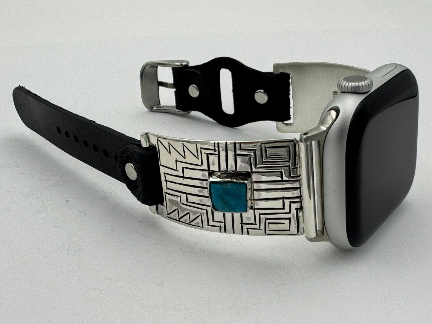 Tony Chino 38/40/41mm Unisex Sterling Silver Stamped Zia and Turquoise #53