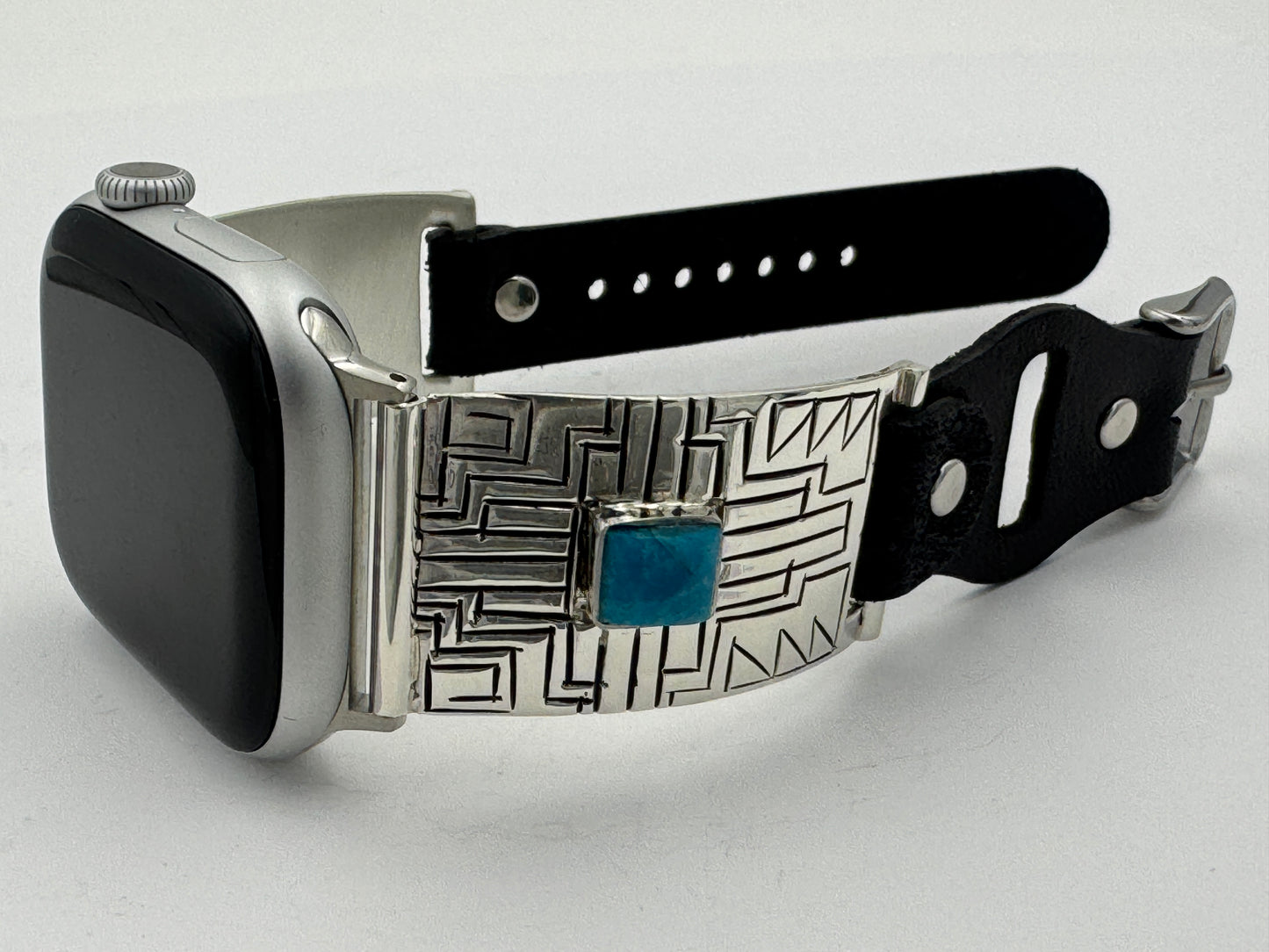 Tony Chino 38/40/41mm Unisex Sterling Silver Stamped Zia and Turquoise #53