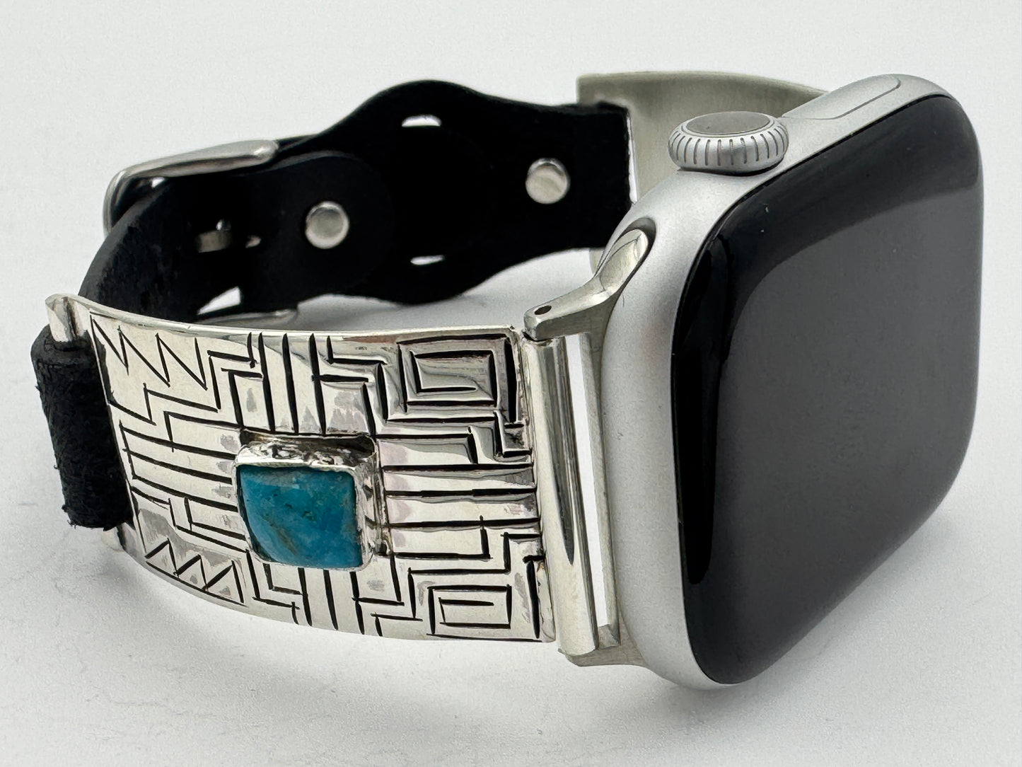 Tony Chino 38/40/41mm Unisex Sterling Silver Stamped Zia and Turquoise #53