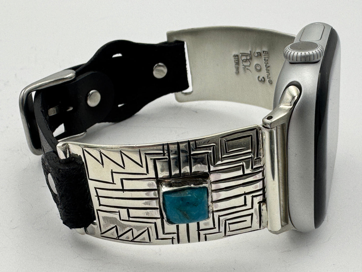 Tony Chino 38/40/41mm Unisex Sterling Silver Stamped Zia and Turquoise #53