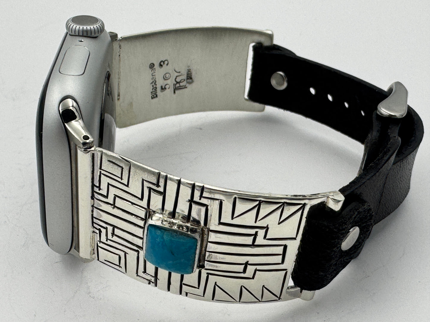 Tony Chino 38/40/41mm Unisex Sterling Silver Stamped Zia and Turquoise #53