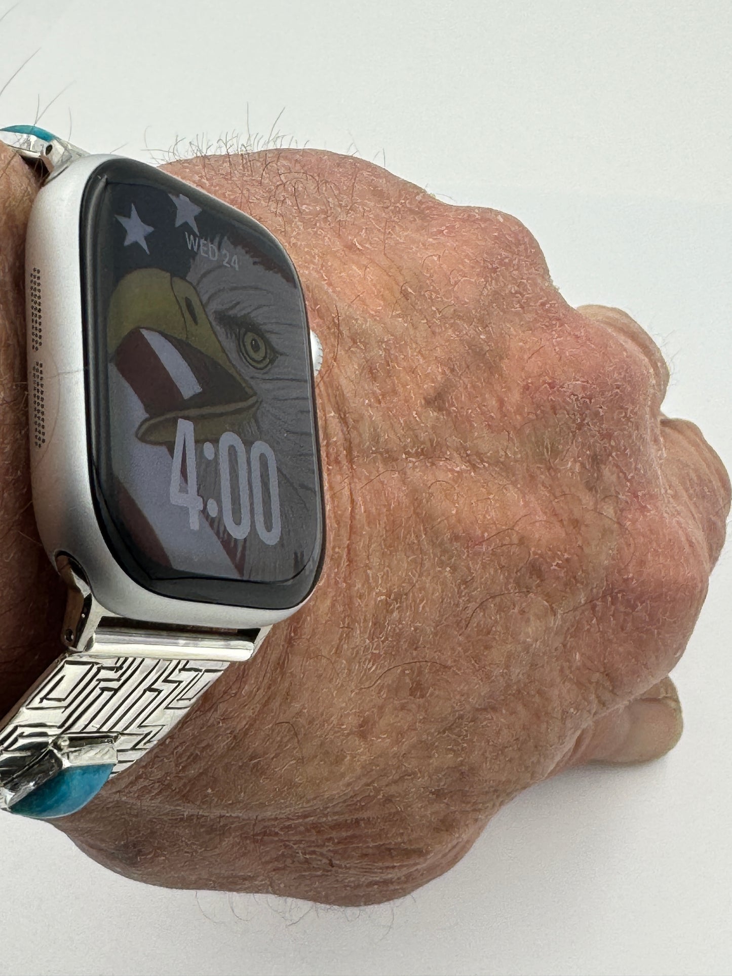 Tony Chino 38/40/41mm Unisex Sterling Silver Stamped Zia and Turquoise #53