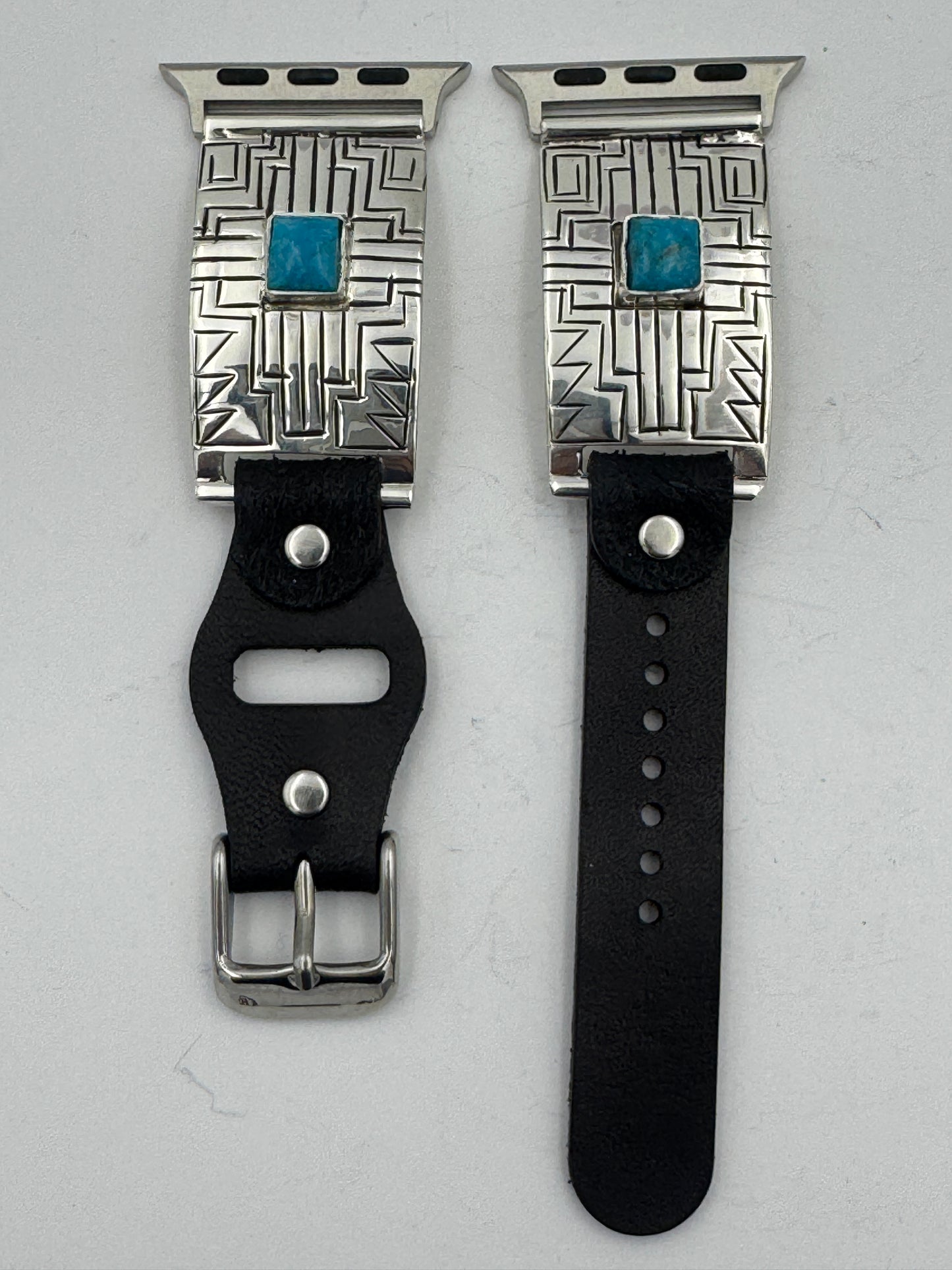 Tony Chino 38/40/41mm Unisex Sterling Silver Stamped Zia and Turquoise #53