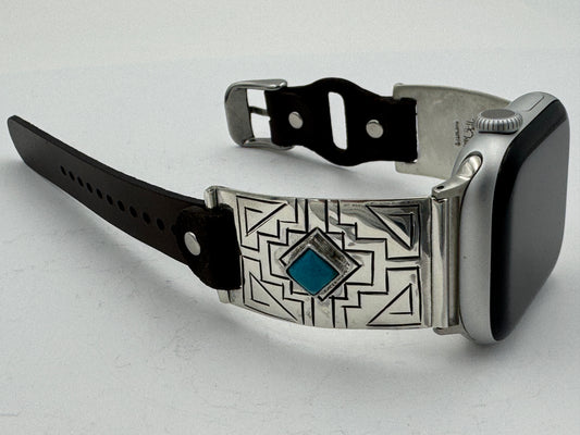 Tony Chino 38/40/41mm Unisex Sterling Silver Stamped Zia and Turquoise #54