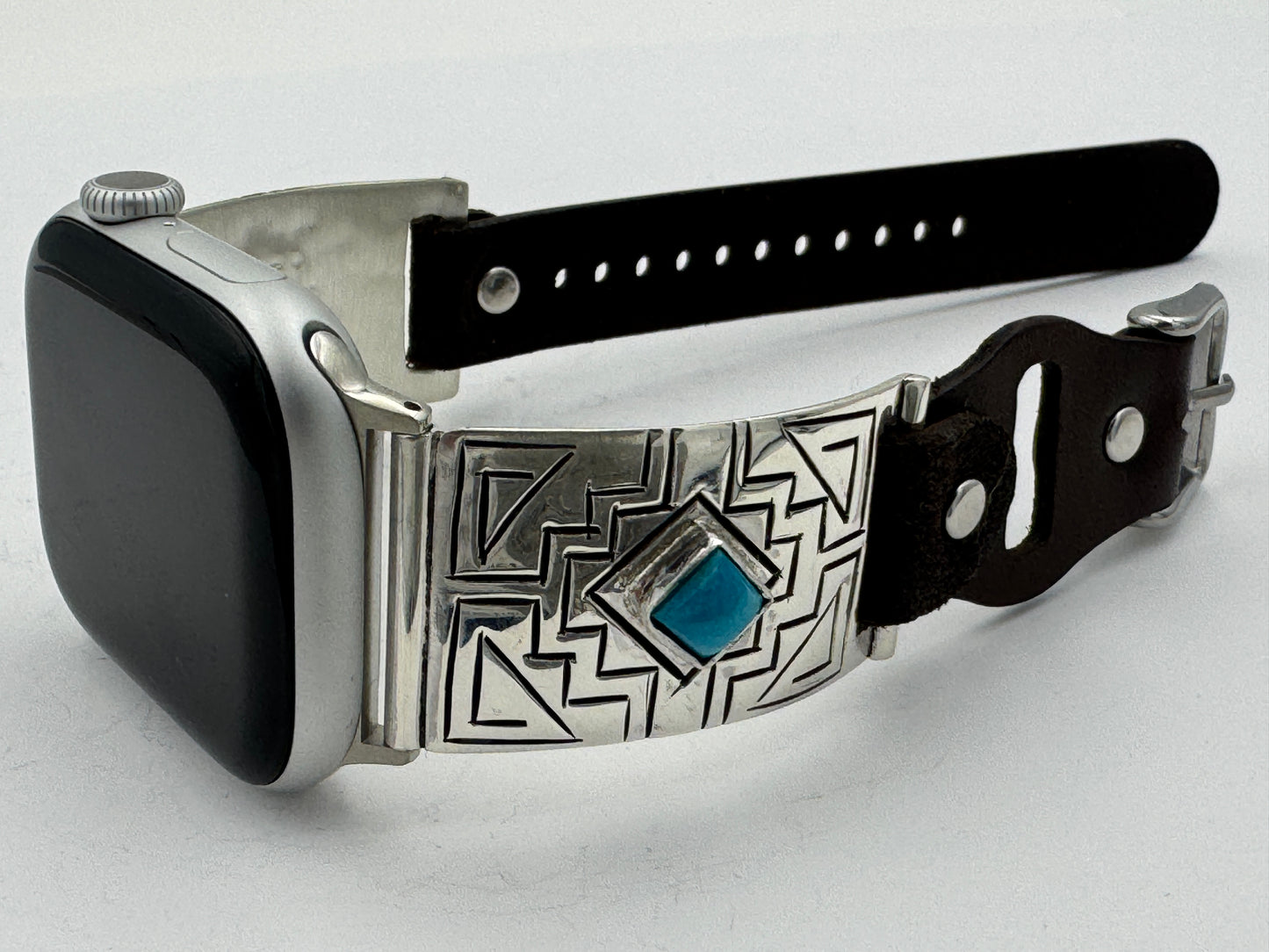 Tony Chino 38/40/41mm Unisex Sterling Silver Stamped Zia and Turquoise #54
