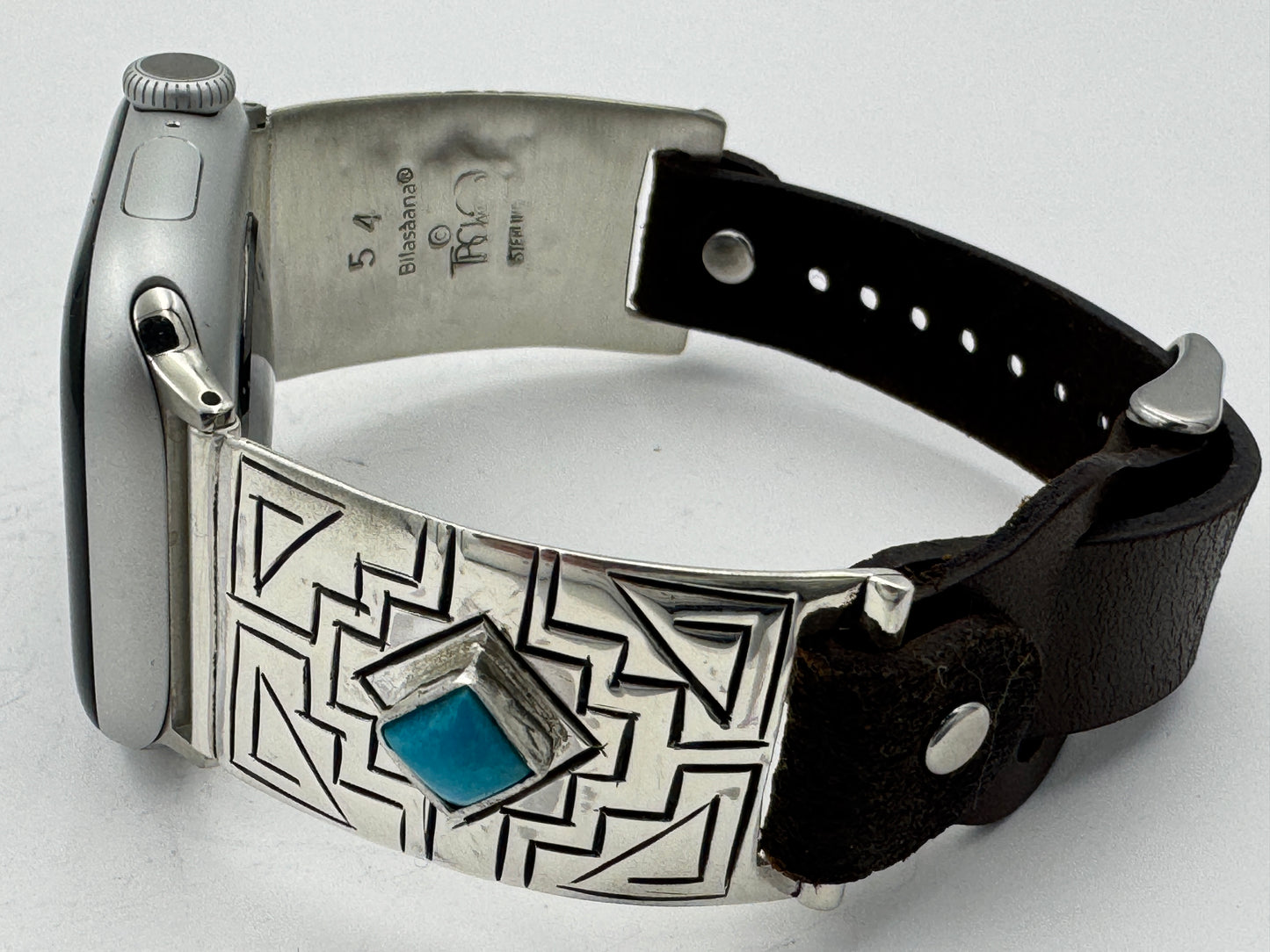 Tony Chino 38/40/41mm Unisex Sterling Silver Stamped Zia and Turquoise #54