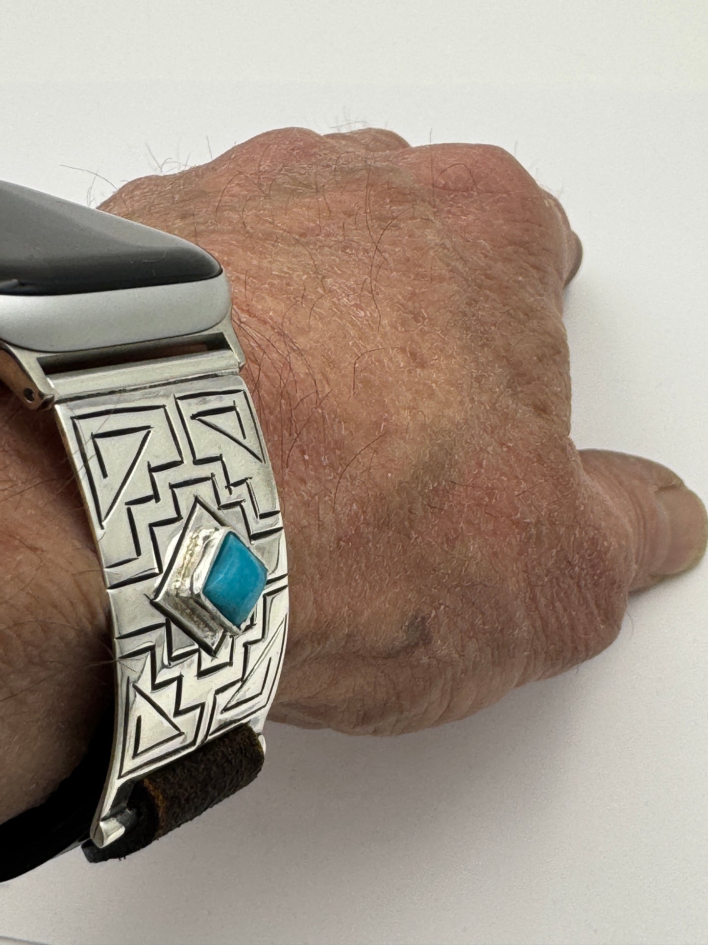 Tony Chino 38/40/41mm Unisex Sterling Silver Stamped Zia and Turquoise #54