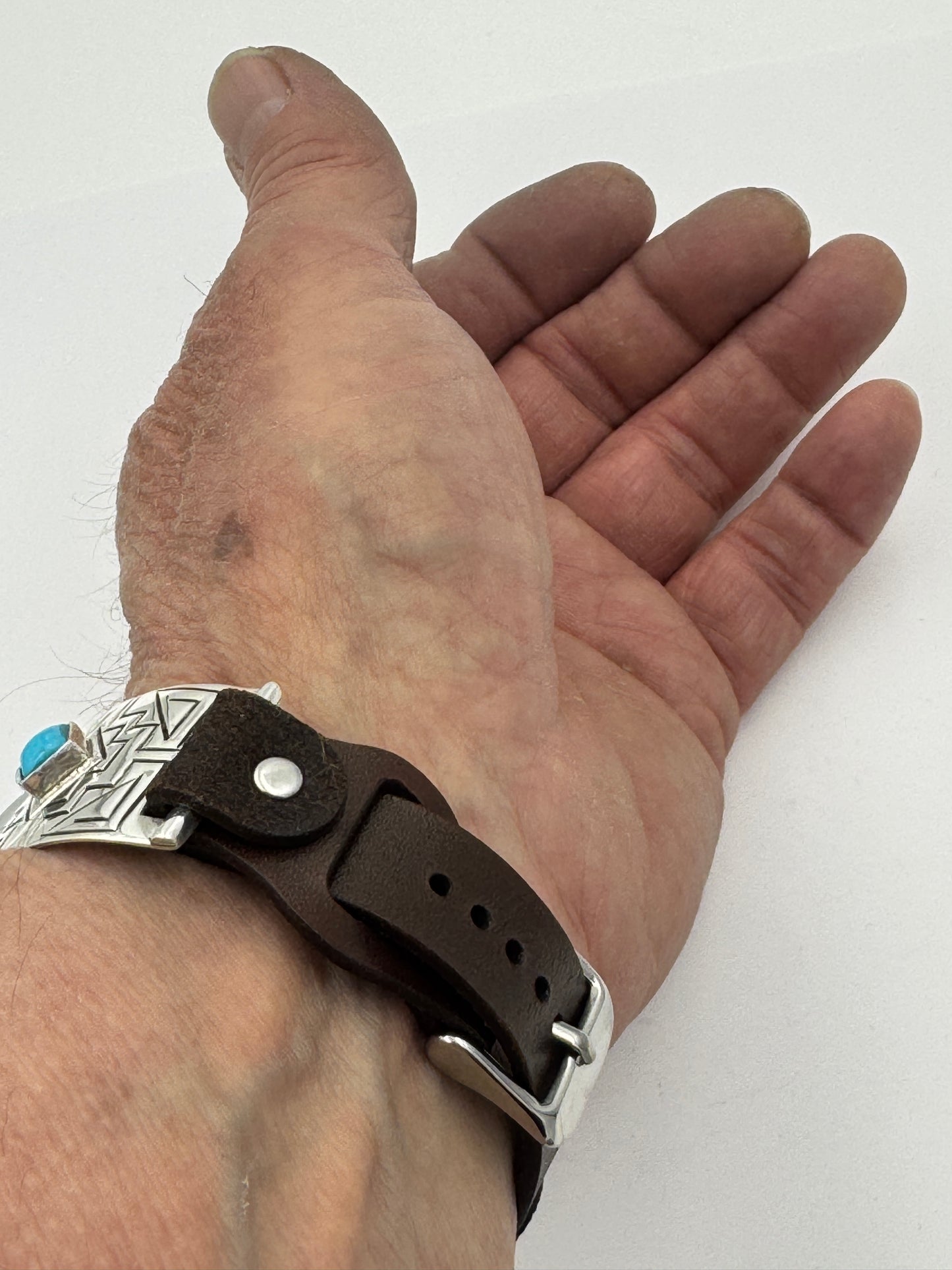 Tony Chino 38/40/41mm Unisex Sterling Silver Stamped Zia and Turquoise #54