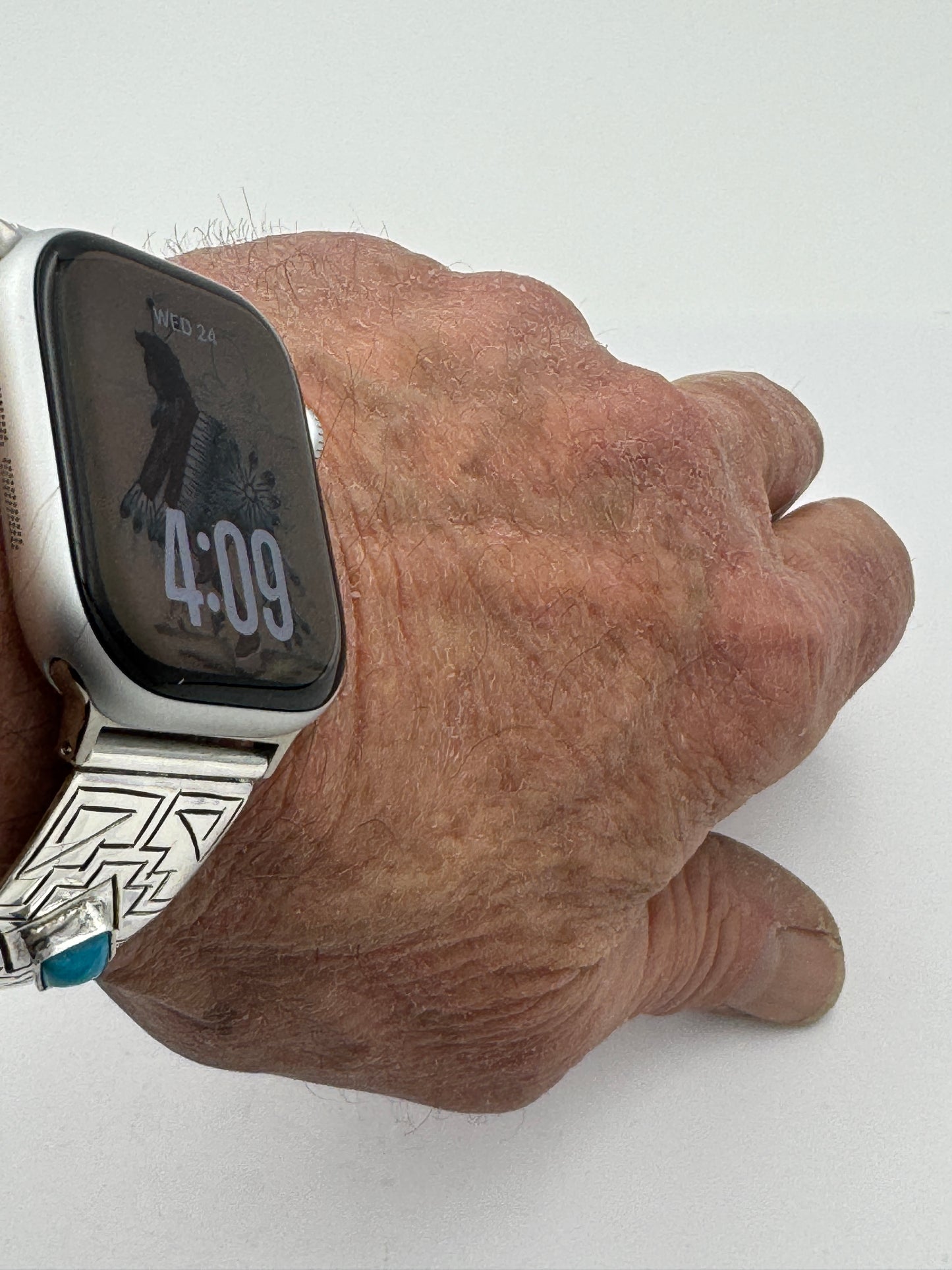 Tony Chino 38/40/41mm Unisex Sterling Silver Stamped Zia and Turquoise #54