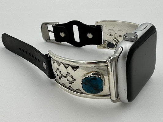 Nelson Morgan 42/44/45mm Unisex Stamped Sterling Silver and Turquoise and #10