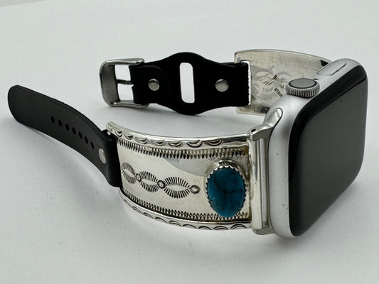 Nelson Morgan 42/44/45mm Unisex Stamped Sterling Silver and Turquoise and #9